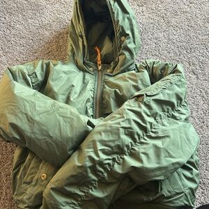J. Crew Olive Puffer Jacket with Orange Lining
